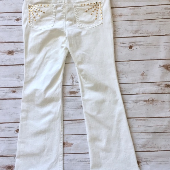 Michael Kors White Gold Studded Boot Leg Jeans - Picture 6 of 8